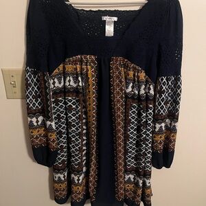 Esley Navy and Multicolor Boho Top